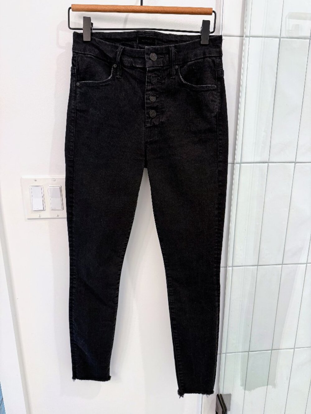 MOTHER The Pixie Ankle Fray Jeans in Black